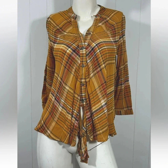 Studio by JPR yellow plaid tie front button down shirt sz S petite - Picture 1 of 6